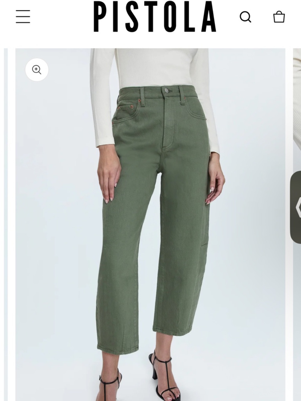 pistola Olive Green Cropped Straight Jeans